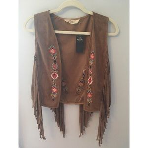 Hollister brown faux fringe jacket
